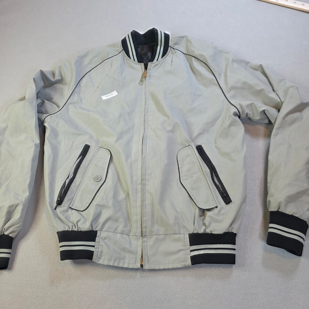 Vintage Outdoor Exchange Bomber Jacket Gray Striped Trim Mens Medium Harrington